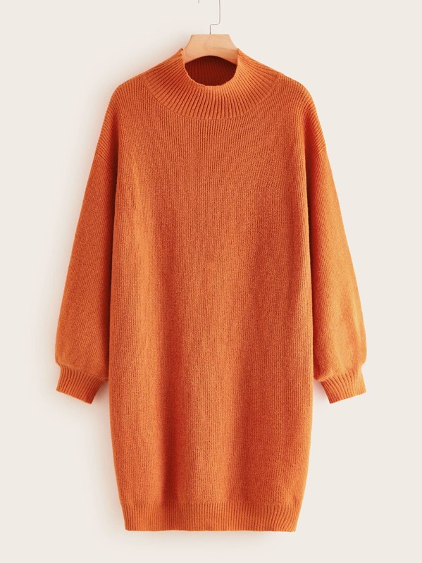 

Mock Neck Drop Shoulder Solid Sweater Dress, Orange
