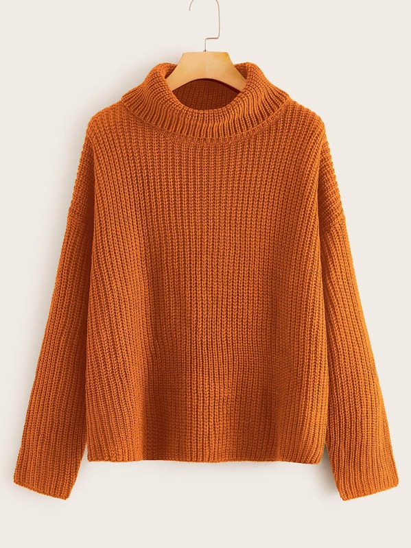 

Turtle Neck Drop Shoulder Chunky Knit Sweater, Orange