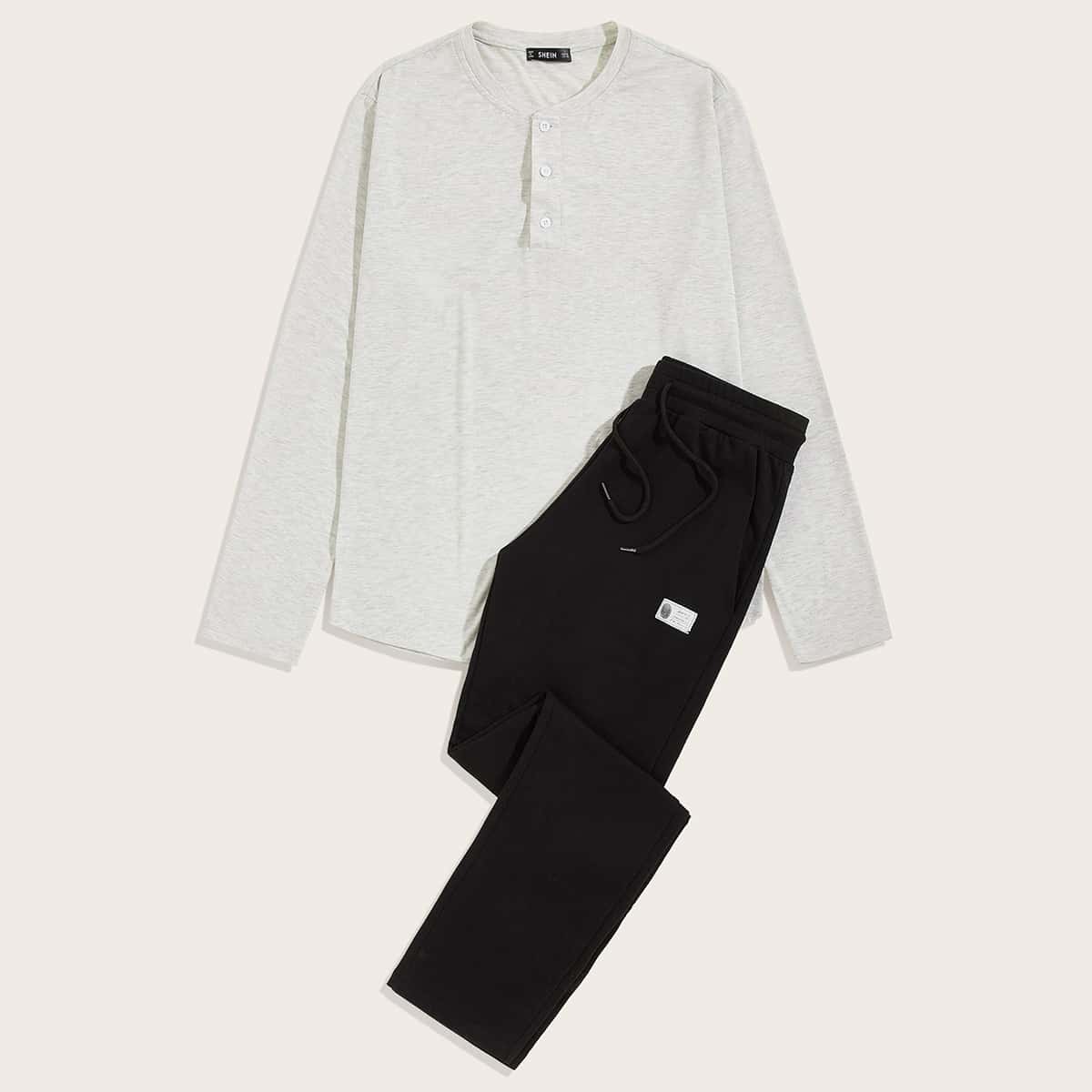 

Guys Button Half Placket Patched Tee and Joggers Set, Multicolor