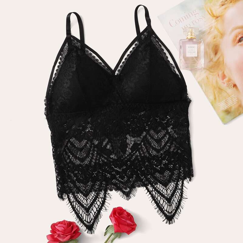 

Floral Lace Harness Longline Bralette, Black