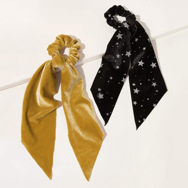 

2pcs Star Pattern Scrunchie Scarf, Multicolor