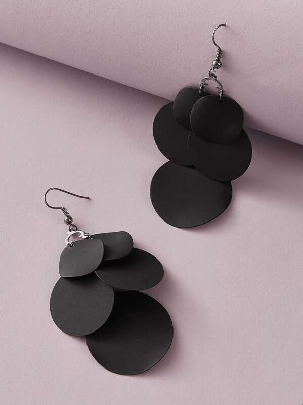 

1pair Layered Disc Drop Earrings, Black
