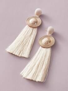 1pair Round Decor Tassel Drop Earrings