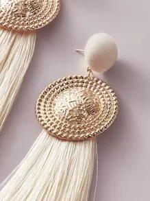 1pair Round Decor Tassel Drop Earrings
