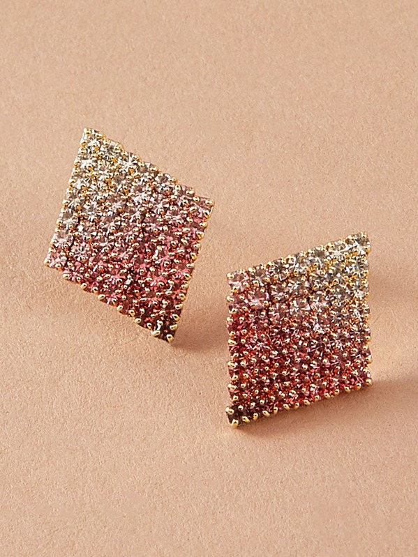 

1pair Rhinestone Engraved Rhombus Stud Earrings, Multicolor