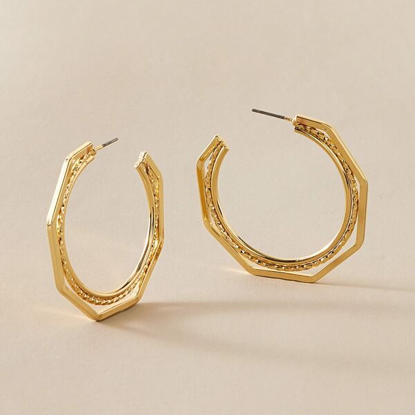

1pair Cuff Polygon Earrings, Gold