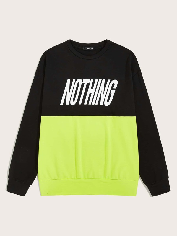 

Men Letter Graphic Two Tone Pullover, Multicolor