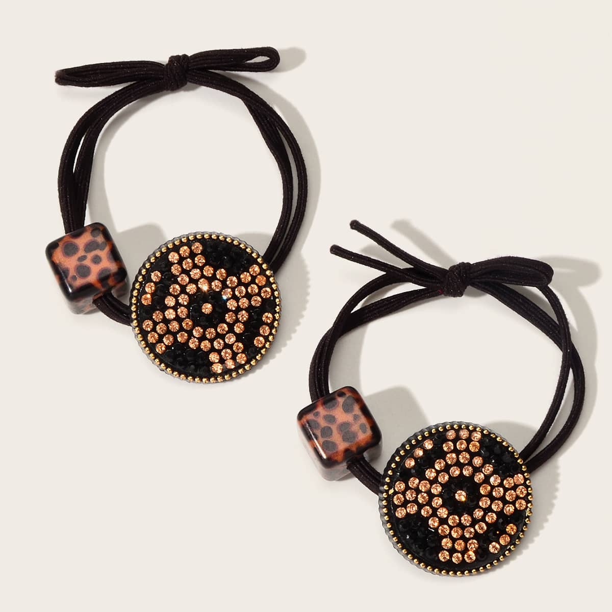 

2pcs Rhinestone Engraved Round & Geometric Decor Hair Tie, Multicolor