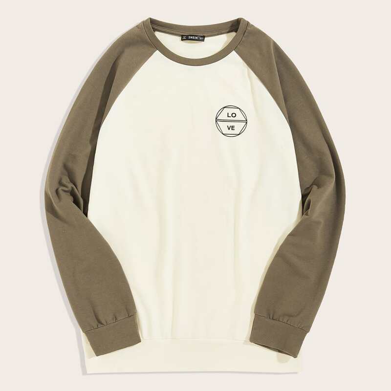

Guys Graphic Print Raglan Sleeve Pullover, Beige