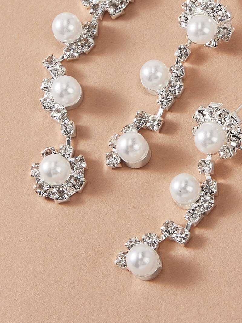 Collier et Boucles d/'oreilles en Perles Fausse Pendentif de Fleur en Strass