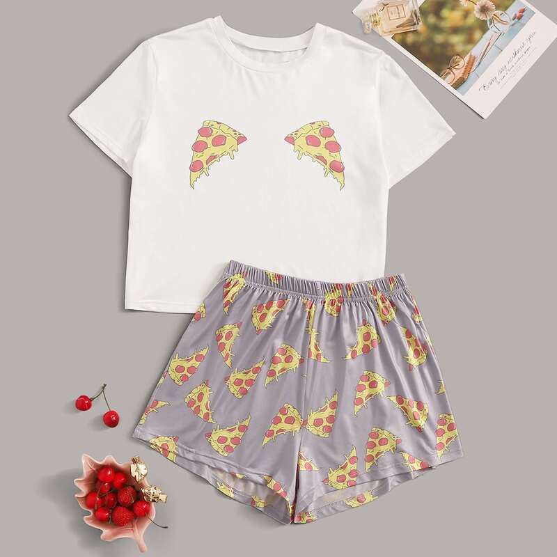 

Pizza Print PJ Set, Multicolor