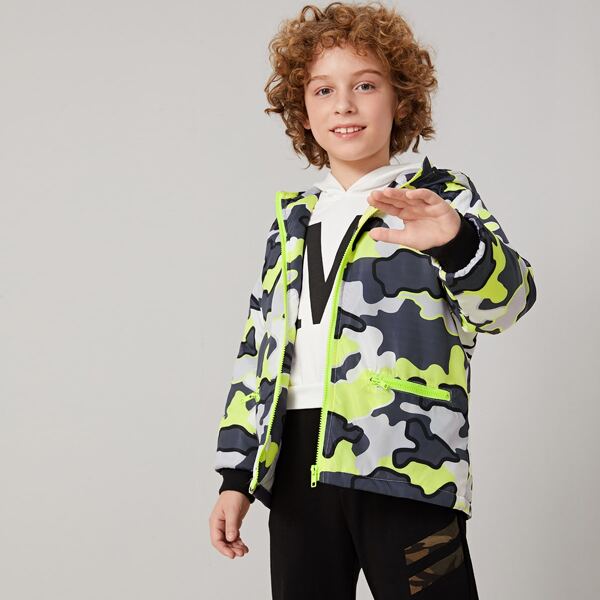 

Boys Neon Zip Up Camo Windbreaker Hoodie, Multicolor
