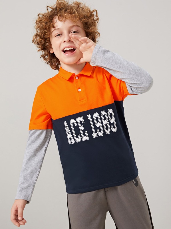 

Boys Neon Panel Slogan Graphic 2 In 1 Polo Shirt, Multicolor, Misha O