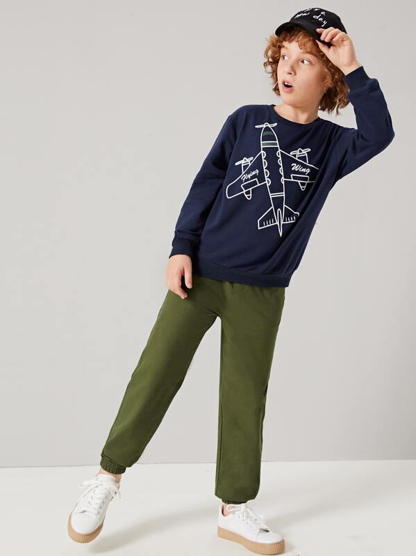 

Boys Plane Print Pullover and Tapered Pants Set, Multicolor, Misha O