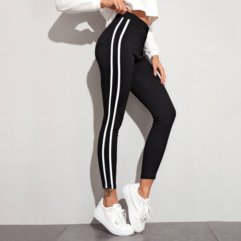 

Side Striped Cropped Jeggings, Black