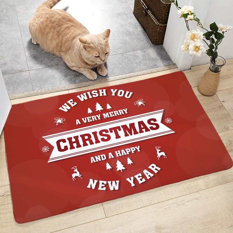 

Christmas Slogan Print Floor Mat, Red