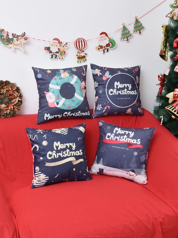 

1pc Christmas Print Cushion Cover Without Filler, Multicolor