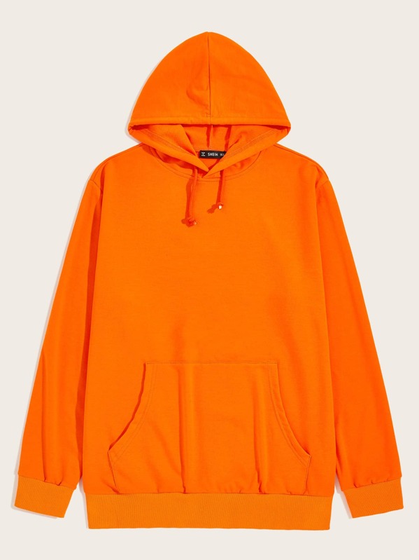

Men Neon Orange Pocket Front Hoodie