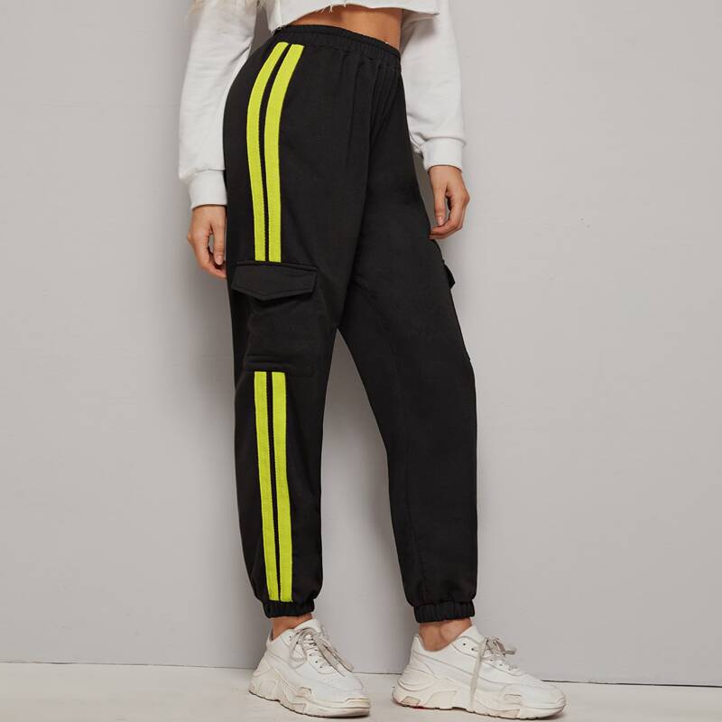 

Side Striped Tape Cargo Pants, Black