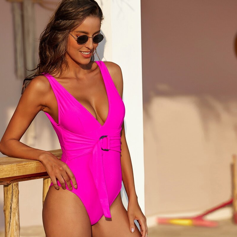 

Knot Front One Piece Swimwear, Pink bright