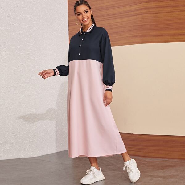 

Two Tone Half Placket Dress, Multicolor