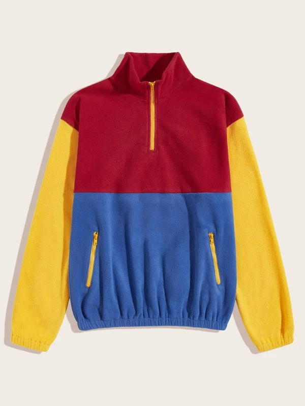 color block fleece pullover