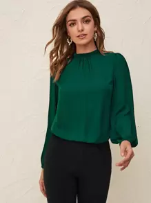 SHEIN Clasi Top de espalda con abertura de ojo de cuello fruncido - Verde Oscuro - Ver 1