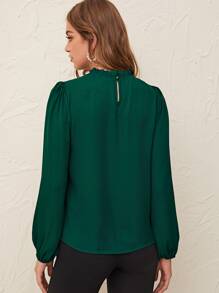 SHEIN Clasi Top de espalda con abertura de ojo de cuello fruncido - Verde Oscuro - Ver 2