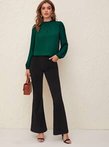 SHEIN Clasi Top de espalda con abertura de ojo de cuello fruncido - Verde Oscuro - Ver 3