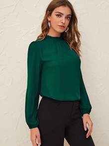 SHEIN Clasi Top de espalda con abertura de ojo de cuello fruncido - Verde Oscuro - Ver 4