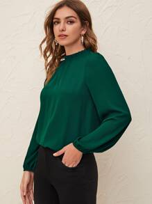 SHEIN Clasi Top de espalda con abertura de ojo de cuello fruncido - Verde Oscuro - Ver 5