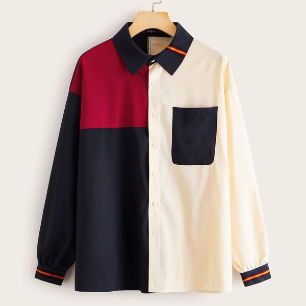 

Contrast Striped Tape Detail Colorblock Blouse, Multicolor