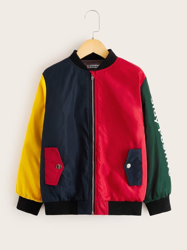 

Girls Zip Up Colorblock Bomber Jacket, Multicolor