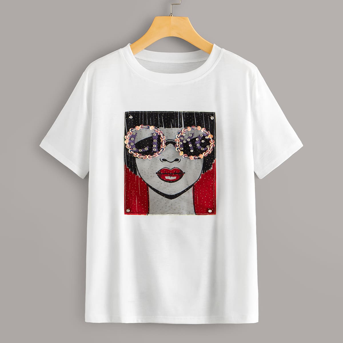 

Figure Graphic Contrast Sequin Tee, White