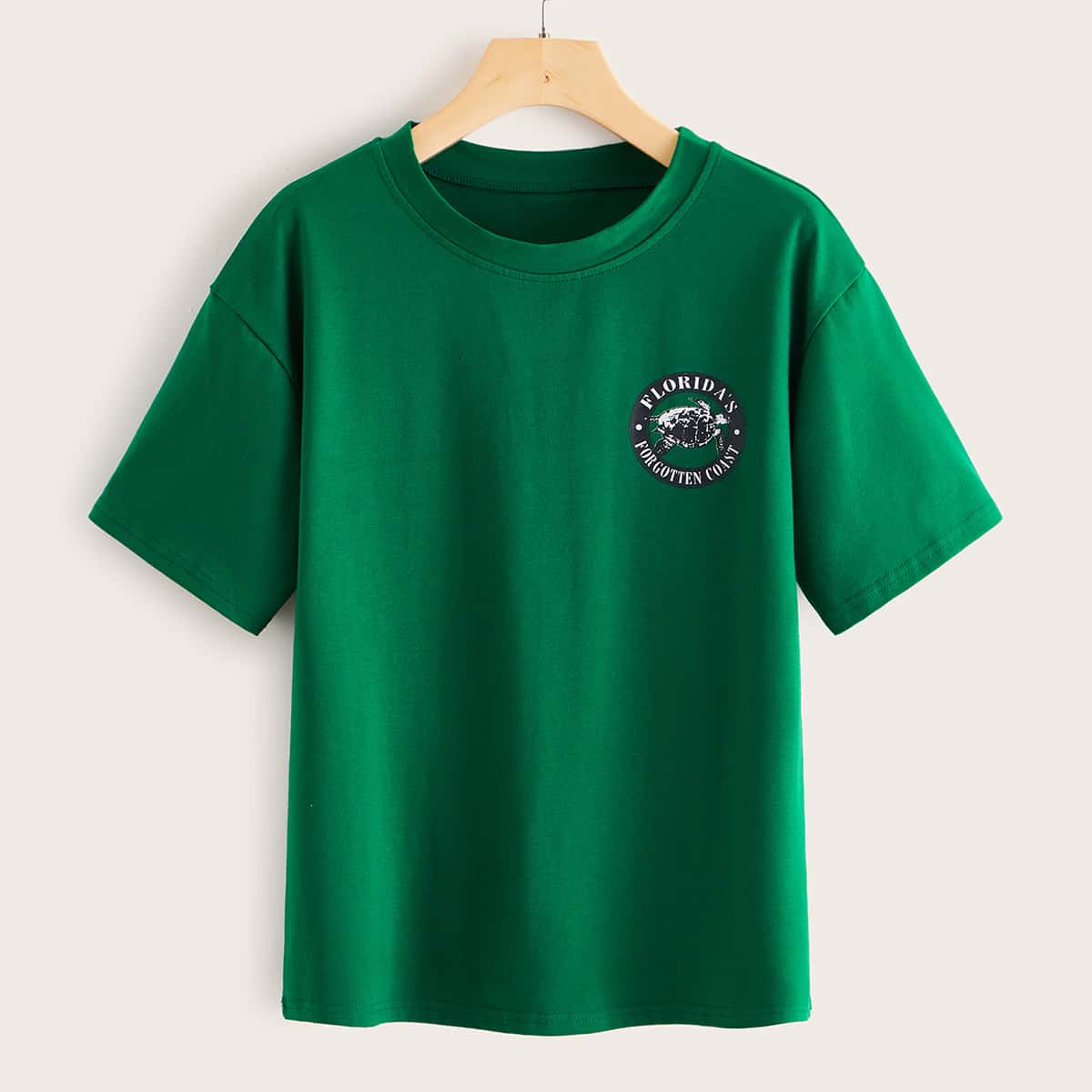 

Turtle & Letter Graphic Short Sleeve Tee, Green