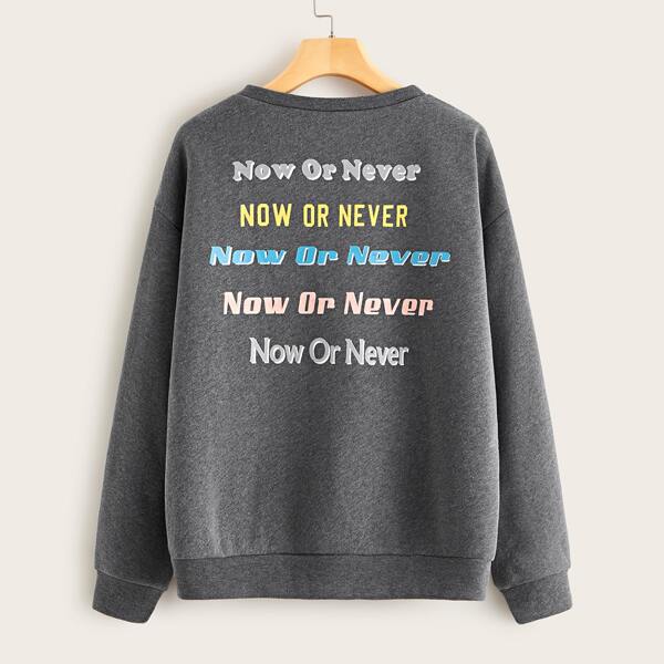 

Letter Graphic Drop Shoulder Sweatshirt, Grey