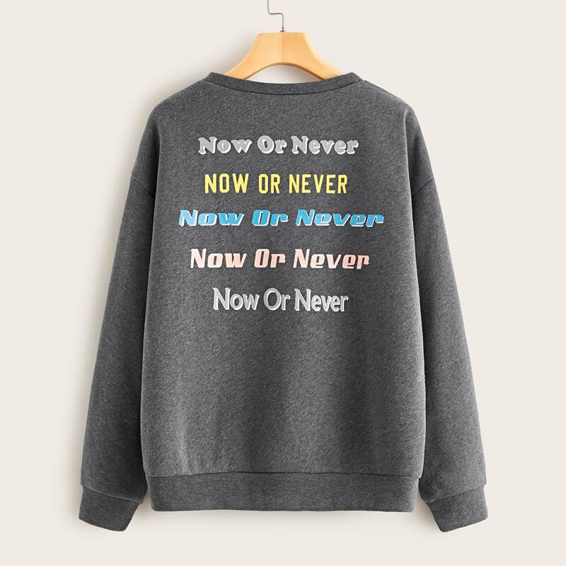 

Letter Graphic Drop Shoulder Sweatshirt, Grey