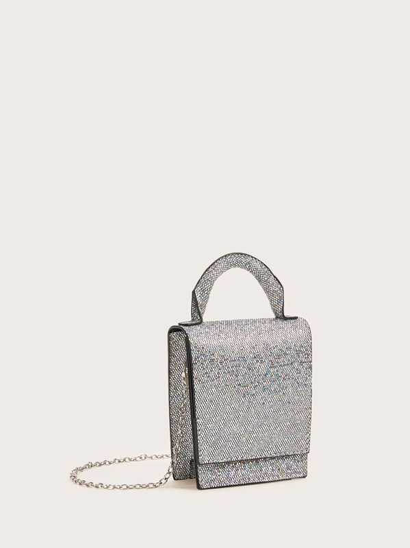 

Mini Contrast Sequins Decor Satchel Bag, Silver