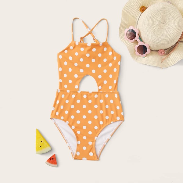 

Girls Polka Dot Criss Cross One Piece Swimwear, Orange