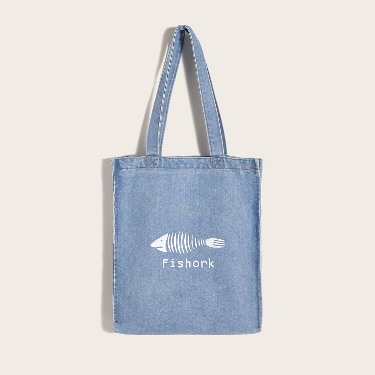 

Fish Graphic Denim Tote Bag, Blue