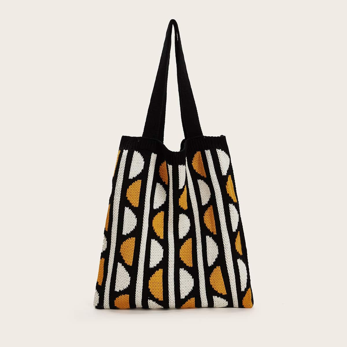 

Geometric Graphic Knitted Tote Bag, Multicolor