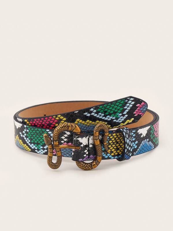 

Snakeskin Pattern Serpentine Buckle Belt, Multicolor