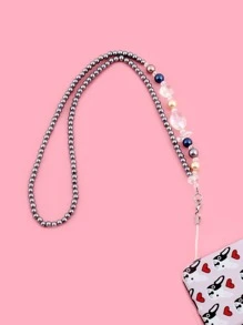 Faux Pearl Beaded Phone Lanyard - Silver - View 1