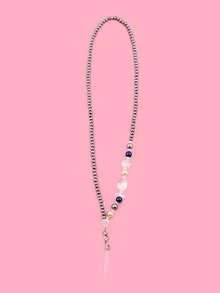 Faux Pearl Beaded Phone Lanyard - Silver - View 2