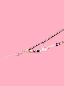 Faux Pearl Beaded Phone Lanyard - Silver - View 6