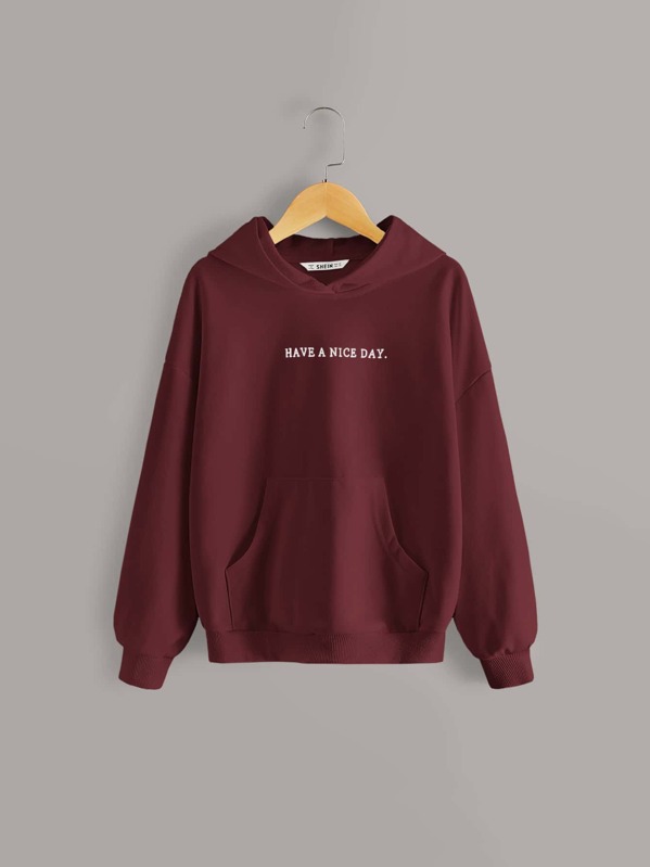 

Girls Kangaroo Pocket Slogan Graphic Hoodie, Burgundy