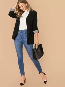 SHEIN LUNE Notch Collar Roll Tab Sleeve Blazer In Fall/Winter