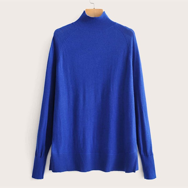 

Funnel Neck Raglan Sleeve Split Hem Sweater, Blue bright