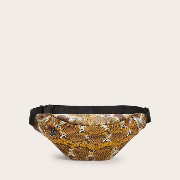 

Snakeskin Zip Front Fanny Pack, Brown