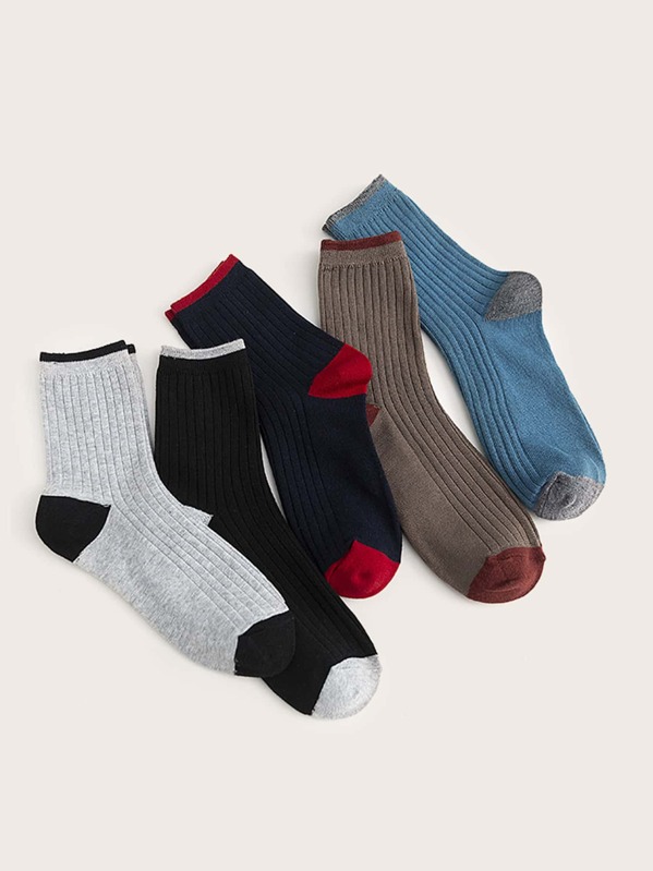 

5pairs Men Colorblock Knitted Socks, Multicolor